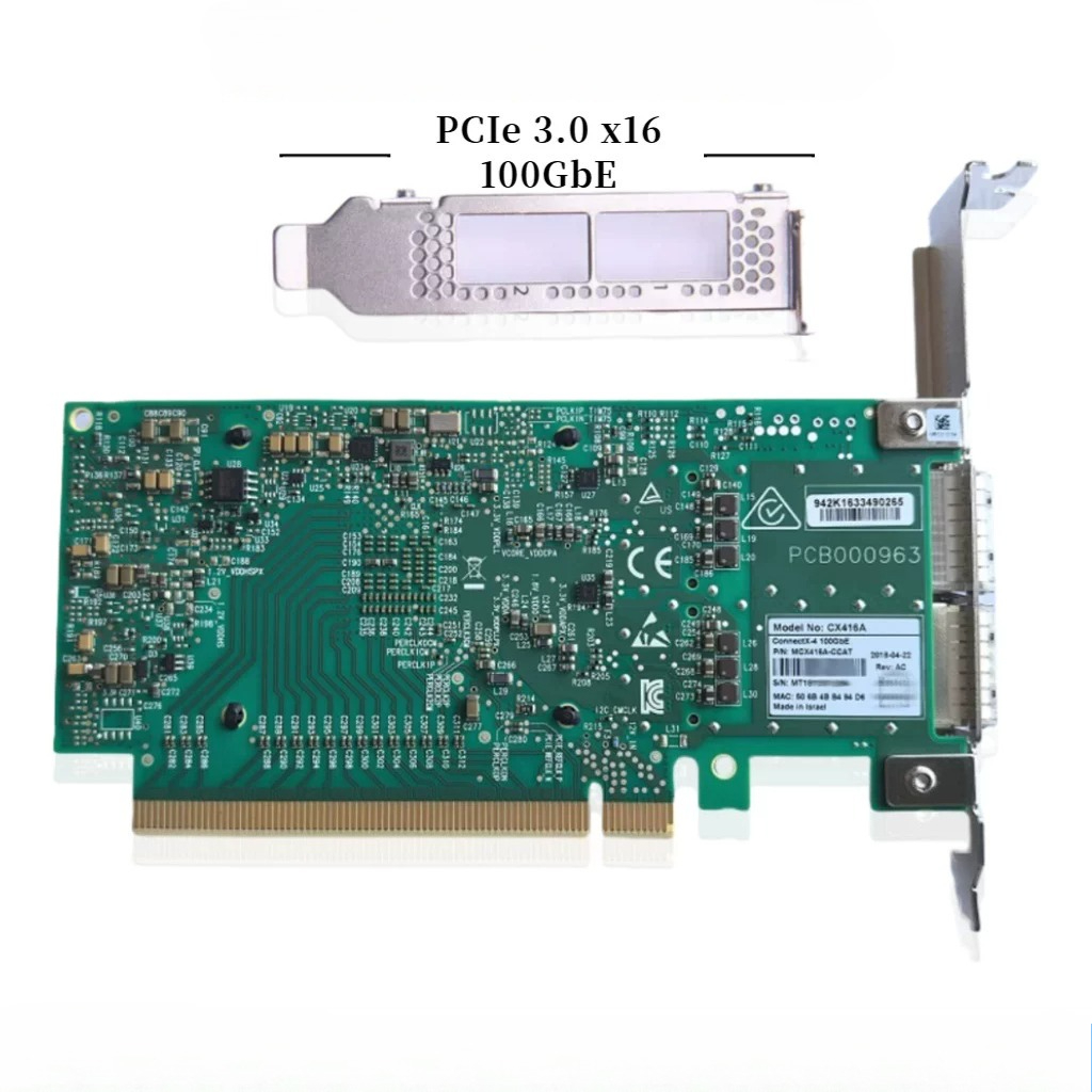 100Gbe Qsfp28 Network Card - Mellanox Mcx416a-ccat Connectx-4en netwerkinterfacekaart, 100Gbe, dubbele